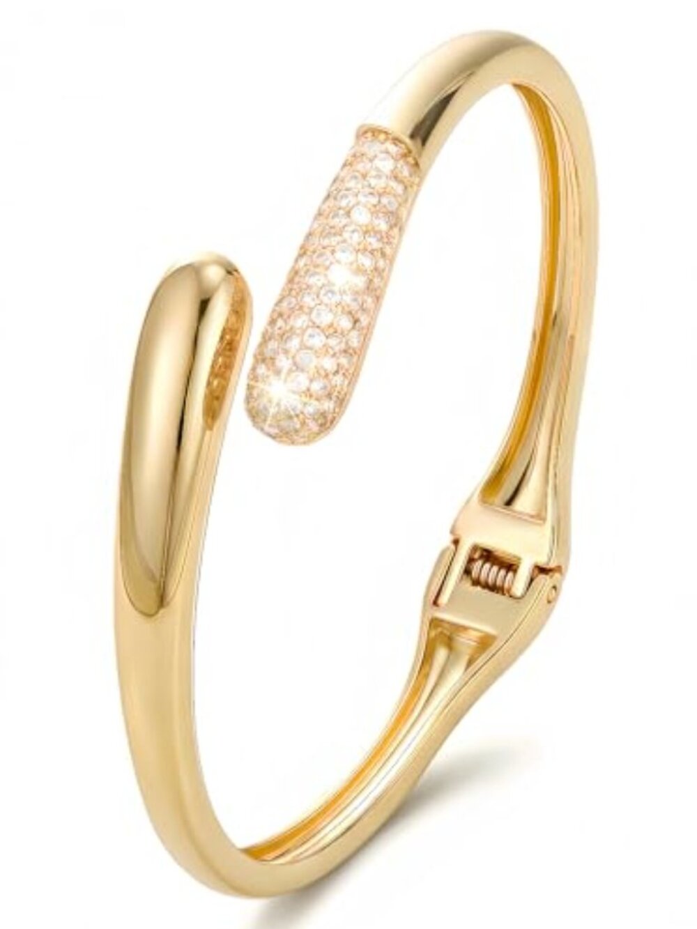 Gold Bangles Bracelet for Women, 14K Gold Plated CZ Pave‎ Hinged Cuff Bracelet
